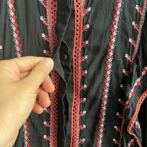 Zara Premium Floral Embroidered Button Down Boho Top Blouse Ruffled M - Picture 6 of 11